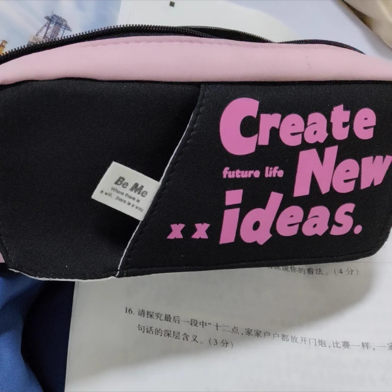 Aesthetic Pencil Case Letter Print Ins Style Makeup Bag for Girls Large Capacity School Stationery Organizer Bag