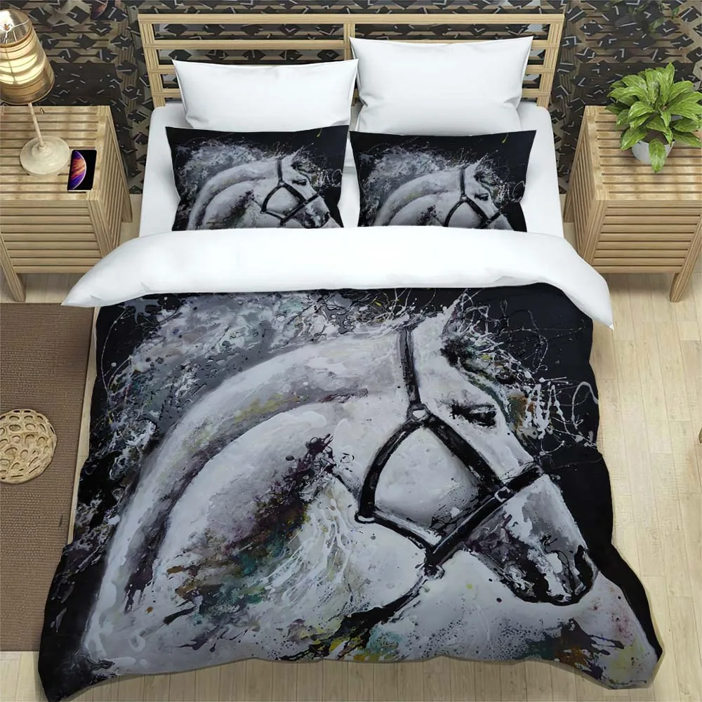 

Animal Steed print Digital Print Polyester Bedding Sets,Girl's Cover, queen cover&2pcs Pillowcase,Boys Bed Linen Set for Teens