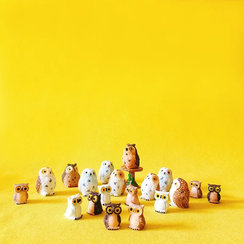 10Pcs Owls Miniatures Animals for Fairy Garden Decor