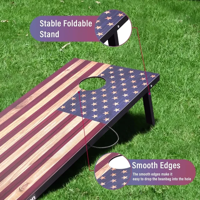 Cornhole Game Bocce Balls GoSports 3 X 2 Ft Cornhole Board Set - Portable Outdoor Toss Game For Adults Family Includes Set Of 8 Bean Bags With Built In Storage Bright Rustic