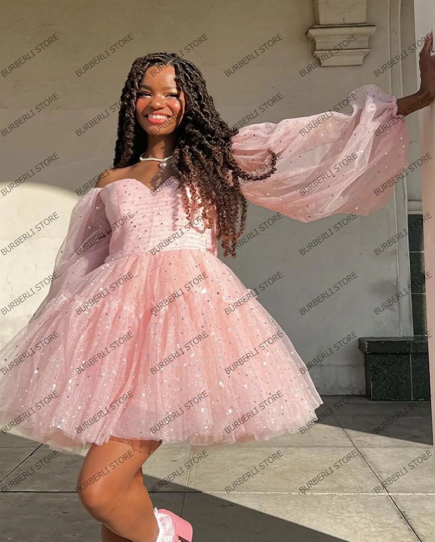 Glitzer kleid mit puffärmel Clearance