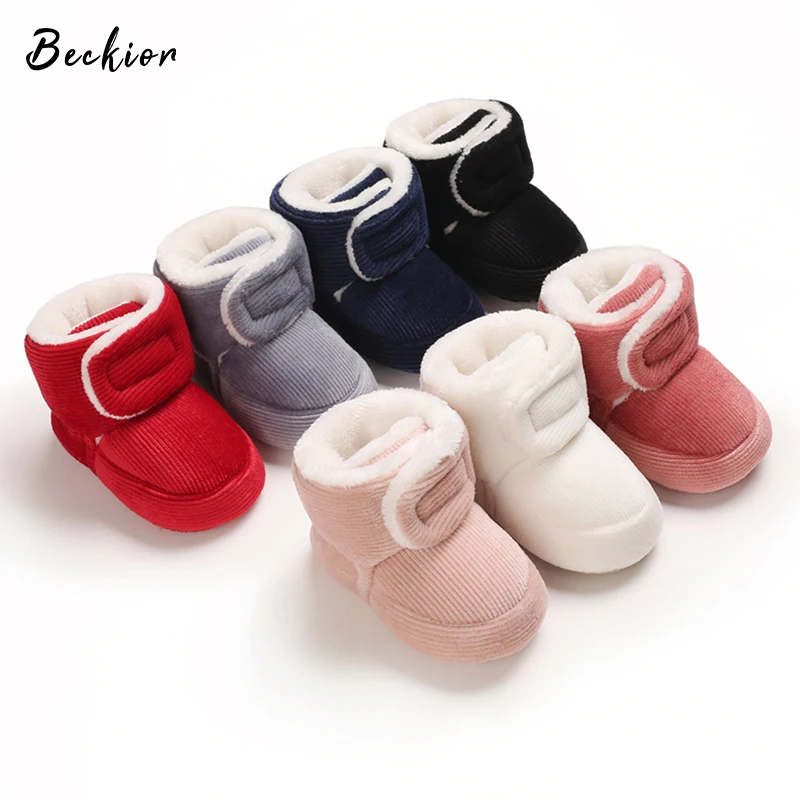 Beckior Winter Boots Baby Boy Girl Booties Snow Soft-sole Anti-slip Warm Flat Infant First Walker Baby Crib Shoes Christmas