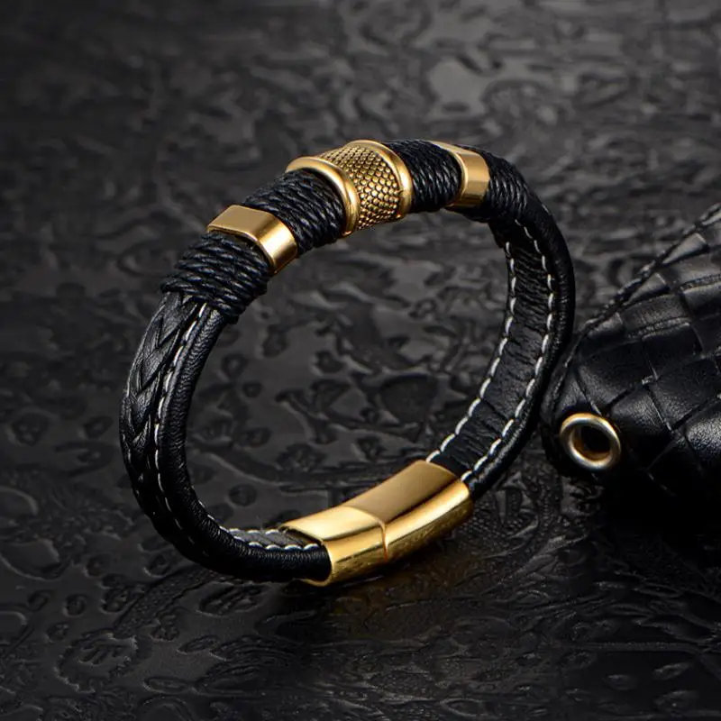 Leather Bracelets Leather Bracelet Fashion Multilayer Braided Genuine Leather Bracelet Metal Magnetic Buckle Bracelet Men Braided Jewelry