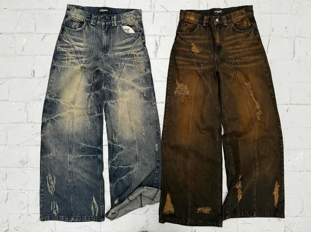 CRACK WASHED BAGGY DENIM PANTS