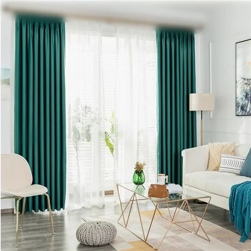 BILEEHOM Solid Green Physical Blackout Thermal Curtains for Living Room Kitchen Door Terrace Home Window Customize Drapes