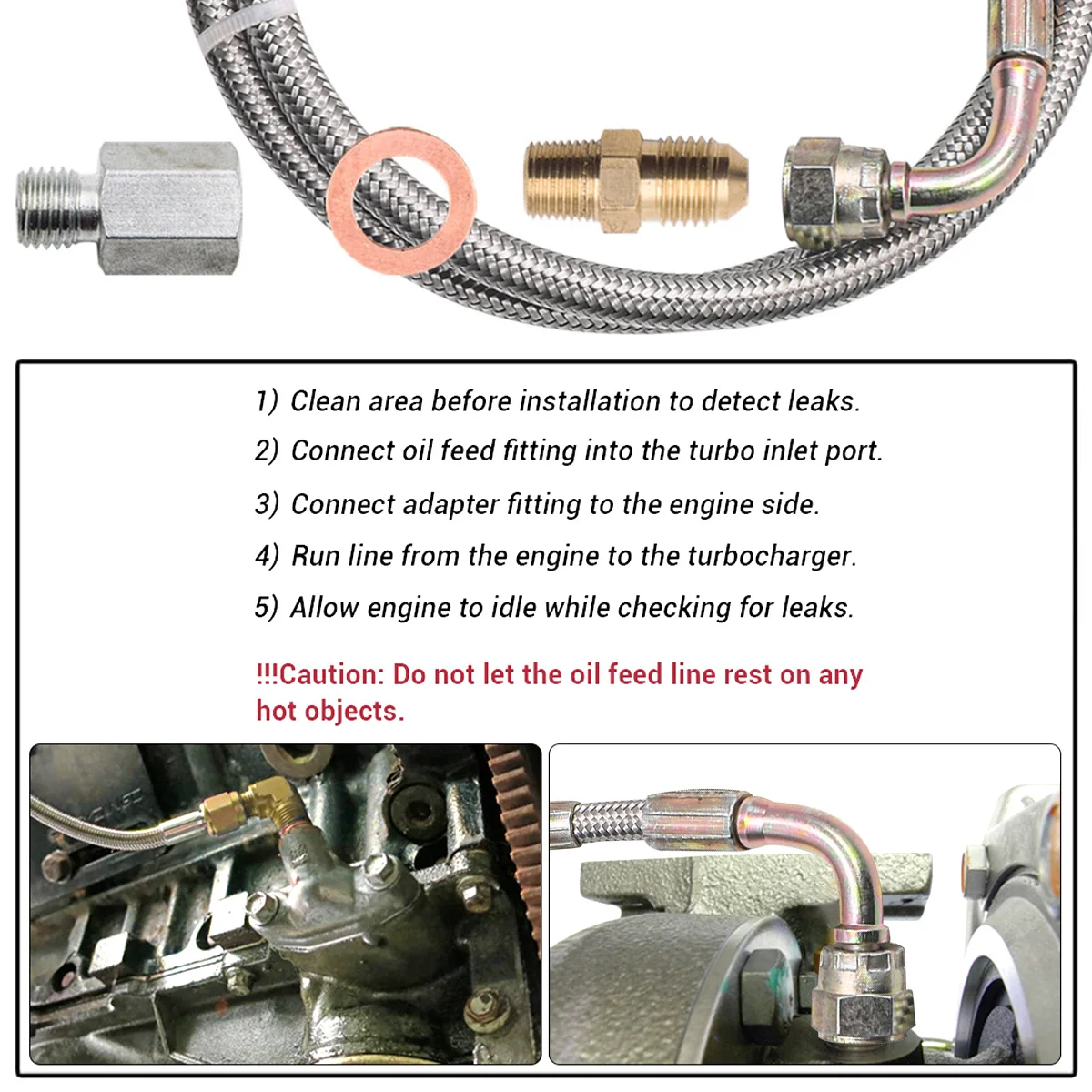 Car Turbo Pipes Turbo Pipes Tubes Car Turbo Seal Kit Turbo Oil Feed Line Kit Universal Oil Return Line Kit Drain with 1/8 NPT 90 &deg; 4 AN To 1/8 NPT Connector
