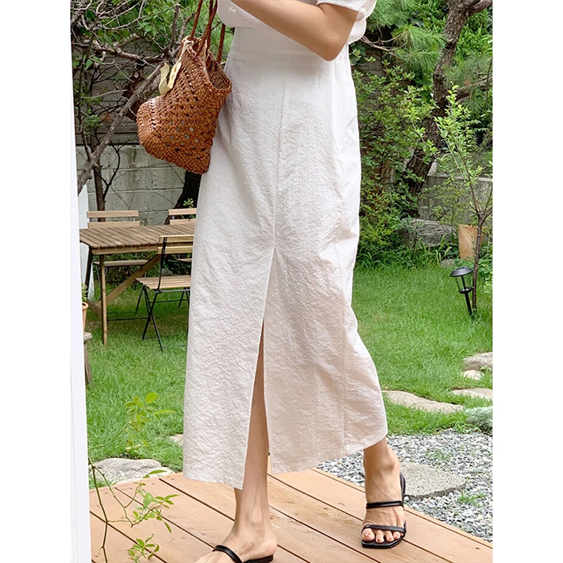 

Chic Long Skirts For Women Fashion 2023 High Waisted Open Side White Black Skirt Saias Femininas Korean Clothing