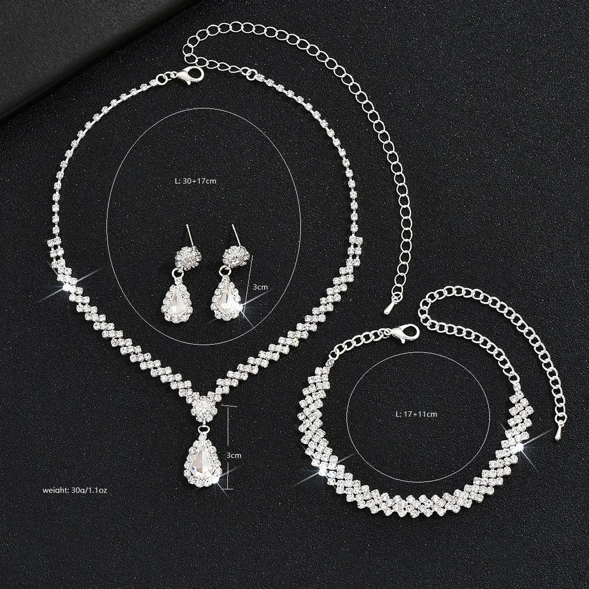 925 Sterling Silver Jewelry Sets for Women Rhinestone Pendant Necklace Earrings Double Layer Bracelet Fashion Jewelry Gifts - 6