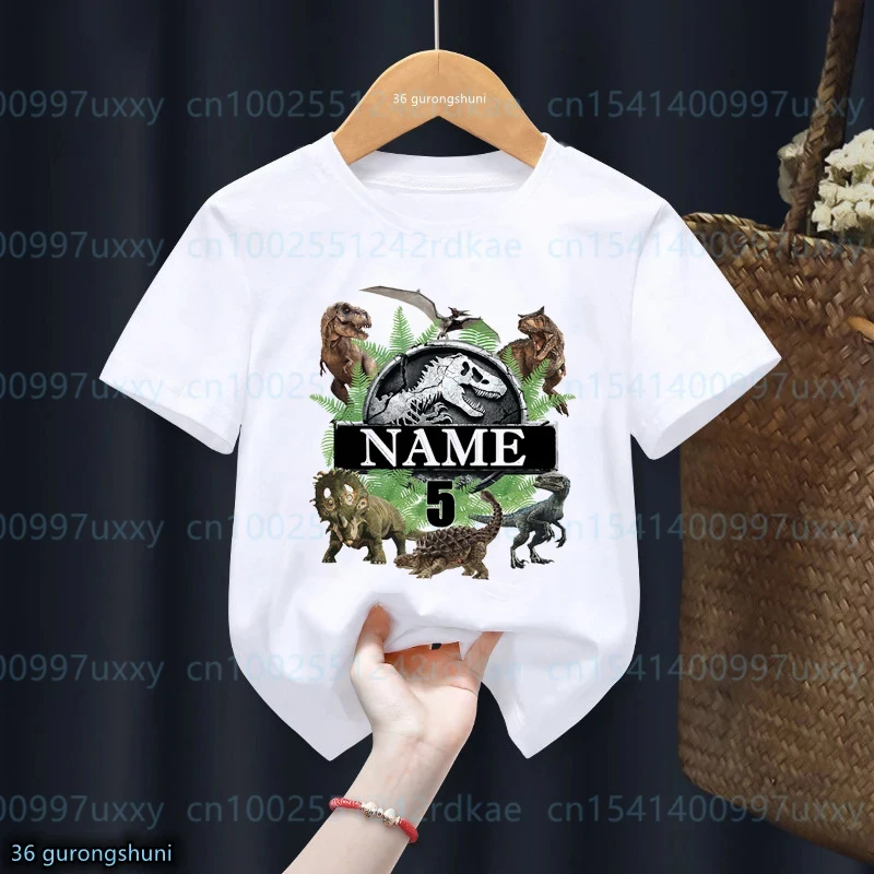 Note Your Name New Hot Movie Jurassic Park Birthday Gift 1-10th Tshirt Funny Dinosaur T-Shirts Boys tshirts Kids Clothes tops 5
