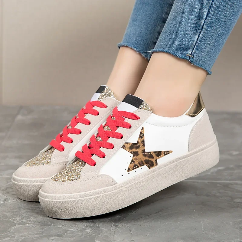 Kalsooni 2024 Autumn New Lightweight Sneakers Non-slip SoftThick Sole Casual Shoes for Women Sequins Star Patchwork Shoes 6