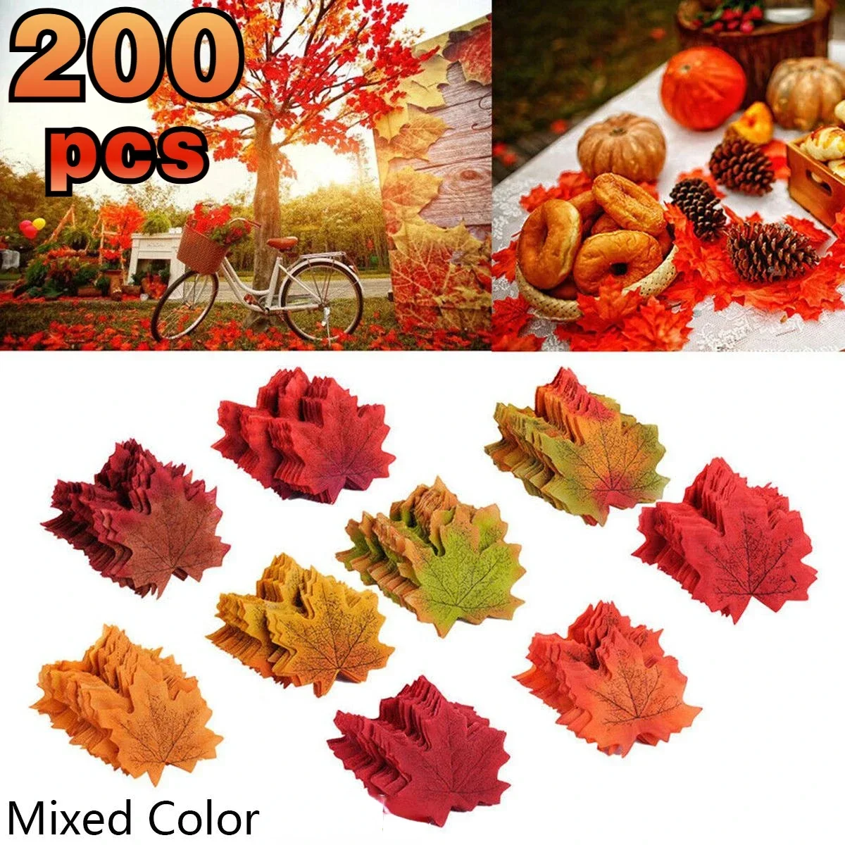 100/200Pcs Autumn Maple Leaf Fall Fake Silk Leaves Craft Wedding Party Decoration Scrapbooking Mixed Fall Fake Flower