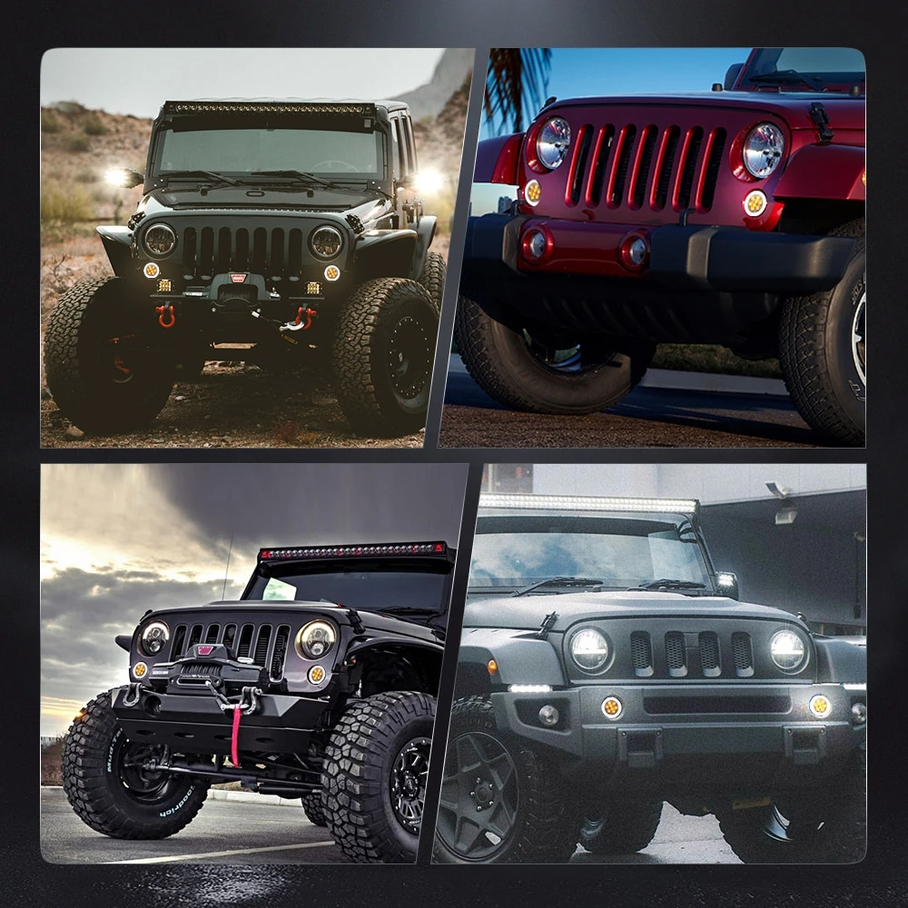 LED-Frontstoßstangen-DRL-Tagfahrlicht für JEEP Wrangler JK 2007-2017 6000K Weißes DRL & Bernsteinfarbenes Fahr- und Blinklicht – Detail 7