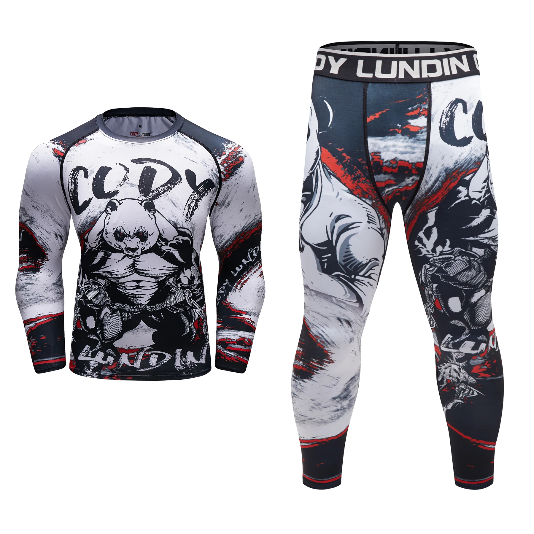 Cody Lundin 2 PCS Long Sleeve Sportsuit BJJ jiu jitsu Rashguard Shirts Bjj Grappling Compression Pants Running Active Wear 2