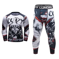 Cody Lundin 2 PCS Long Sleeve Sportsuit BJJ jiu jitsu Rashguard Shirts Bjj Grappling Compression Pants Running Active Wear 2