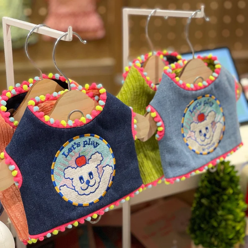 

Ins Puppy Embroidered Cowboy Dog Chest Strap All Season Breathable Dog Vest Pullable Puppy Cat Clothes Teddy Small Dog Clothes