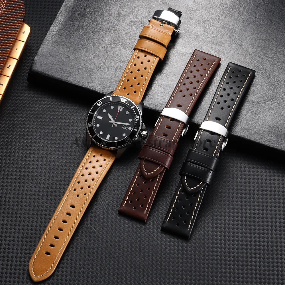 Elegant Cowhide Leather Strap with Butterfly Buckle - Soft & Breathable Business Men's Bracelet