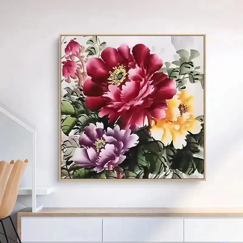 Handmade cross stitch completes wall flower home decoration. Pre paid deposit link for shipments within 2-5 months