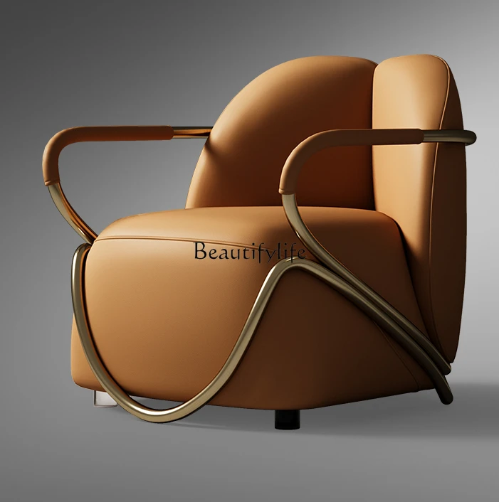

Italian Light Luxury Leather Single Sofa Leisure Chair Bedroom Furniture