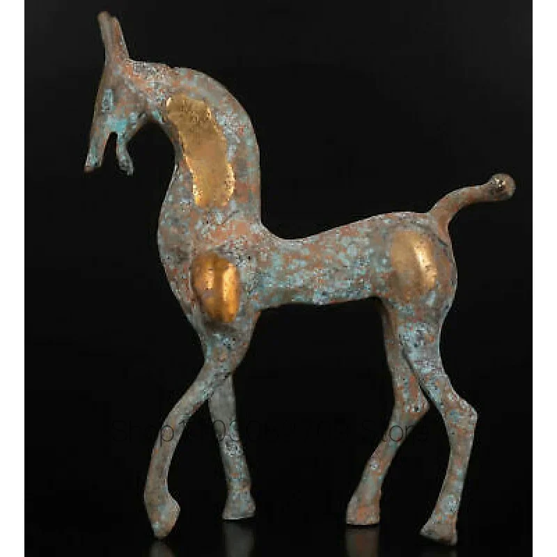 

Bronze Statue Decorated Long Legs Horses Qing Dynasty Old Gift