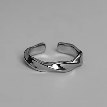 Mobius-Anillos abiertos de Metal para hombre y mujer, joyería de compromiso, Color plateado, sólido.