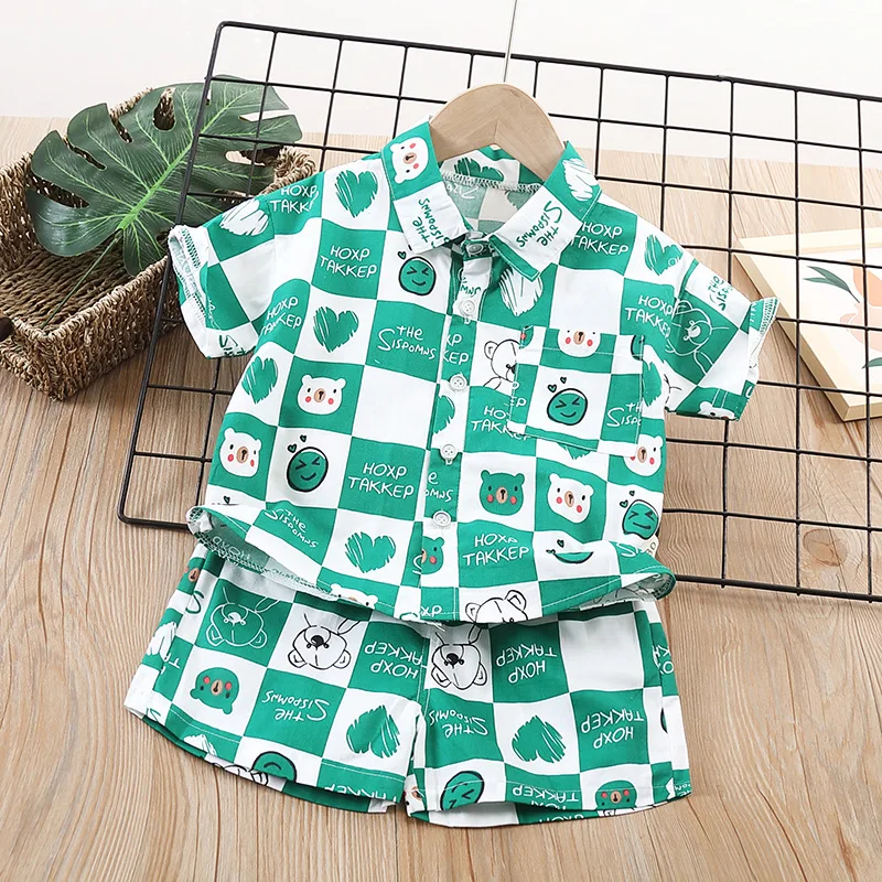 Children's clothing summer baby clothes girls letters short-sleeved suits boys lapel shirts shorts simple casual two-piece suit Baby Clothing Set for girl