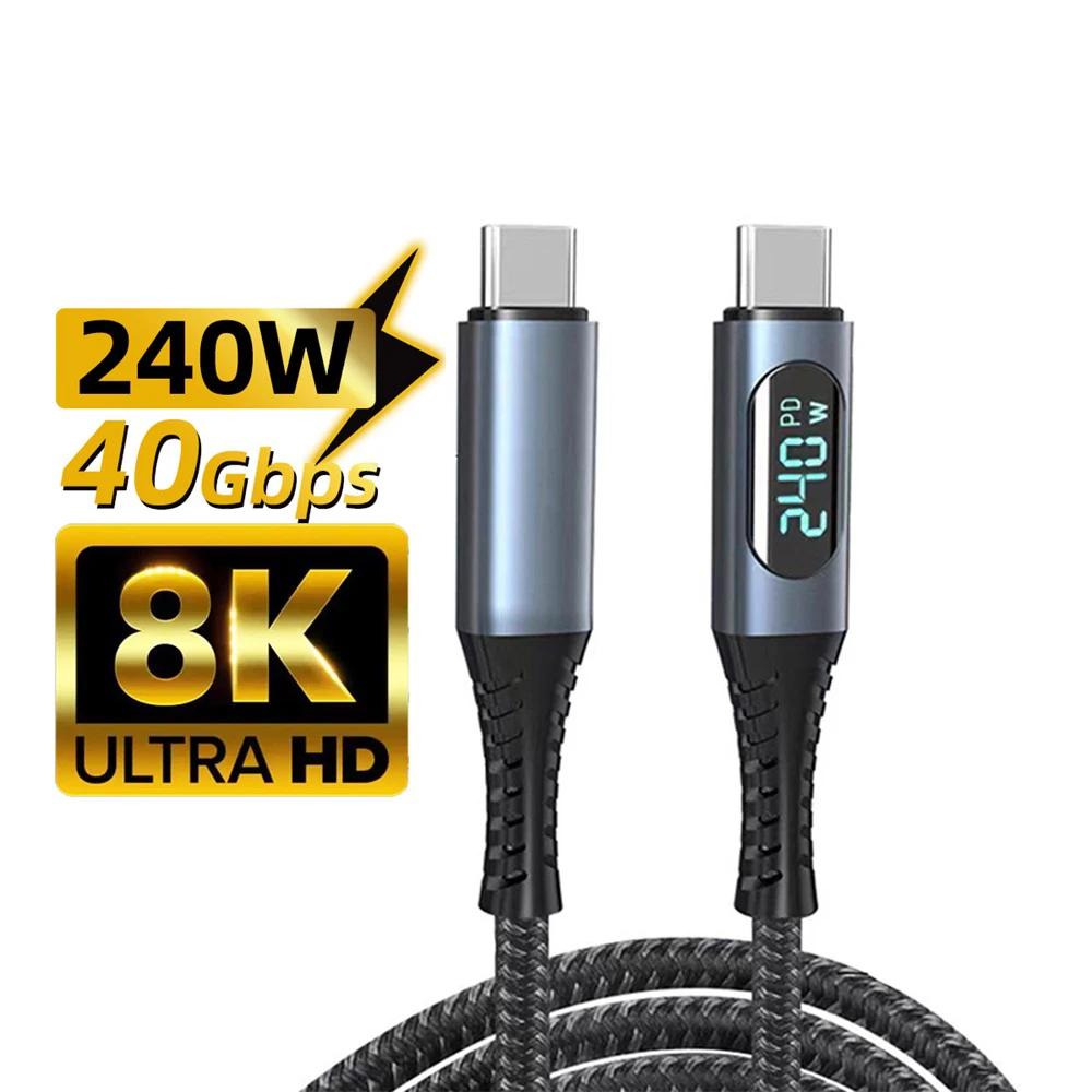 

PD 240W USB 4.0 USB C Cable 8K 60Hz Type C to C Cable Fast Charging 40Gbps Data Transfer For MacBook Pro Nintendo Switch Galaxy