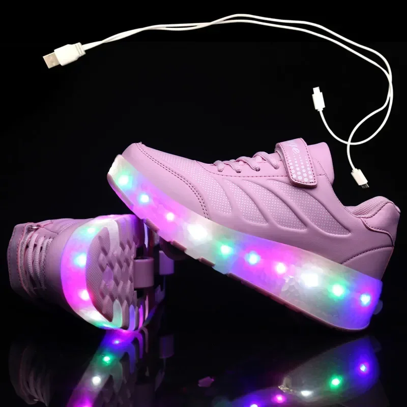 USB Charging Two Wheels Luminous Roller Skate Shoes Kids Shoes for Children Kids Boys Girls 28-43