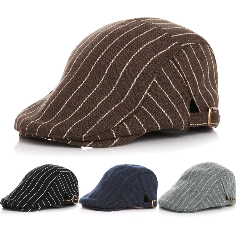 

Spring Autumn Baby Hats Classic Striped Beret Hat for Boy Cotton Adjustable Kids Cap with Car Label Vintage Children Beret