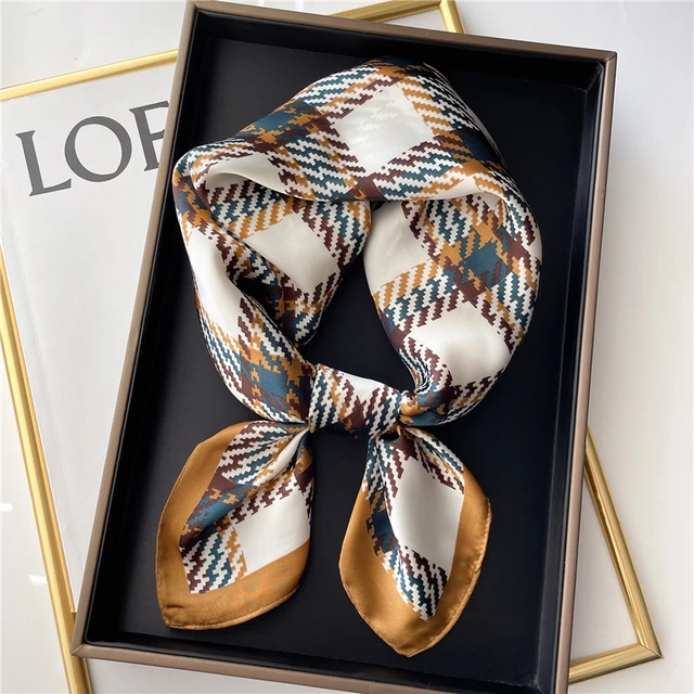 Plaid Silk Square Scarf Women Satin Shawl Wrap Hijab Female Hair Band  Wrist Luxury Headkerchief 70*70cm Echarpe 2022 Bandana FJ490-1