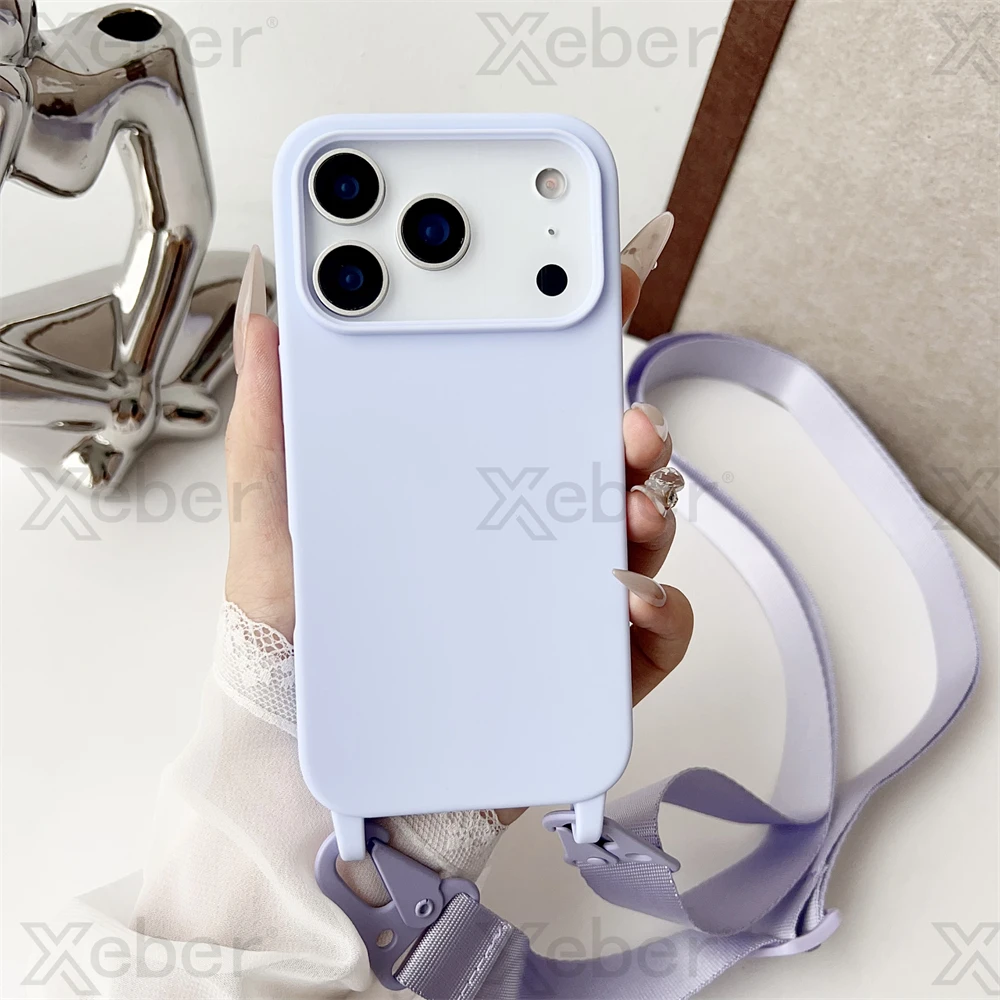 Versatile Crossbody Silicone Case with Necklace Lanyard Strap - Candy Color Cover