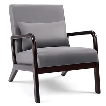 Poltrona Soggiorno Rilassamento Poltrona moderna imbottita Divano Braccioli individuali Sedia con gambe in legno massello Marrone scuro, Grigio 1