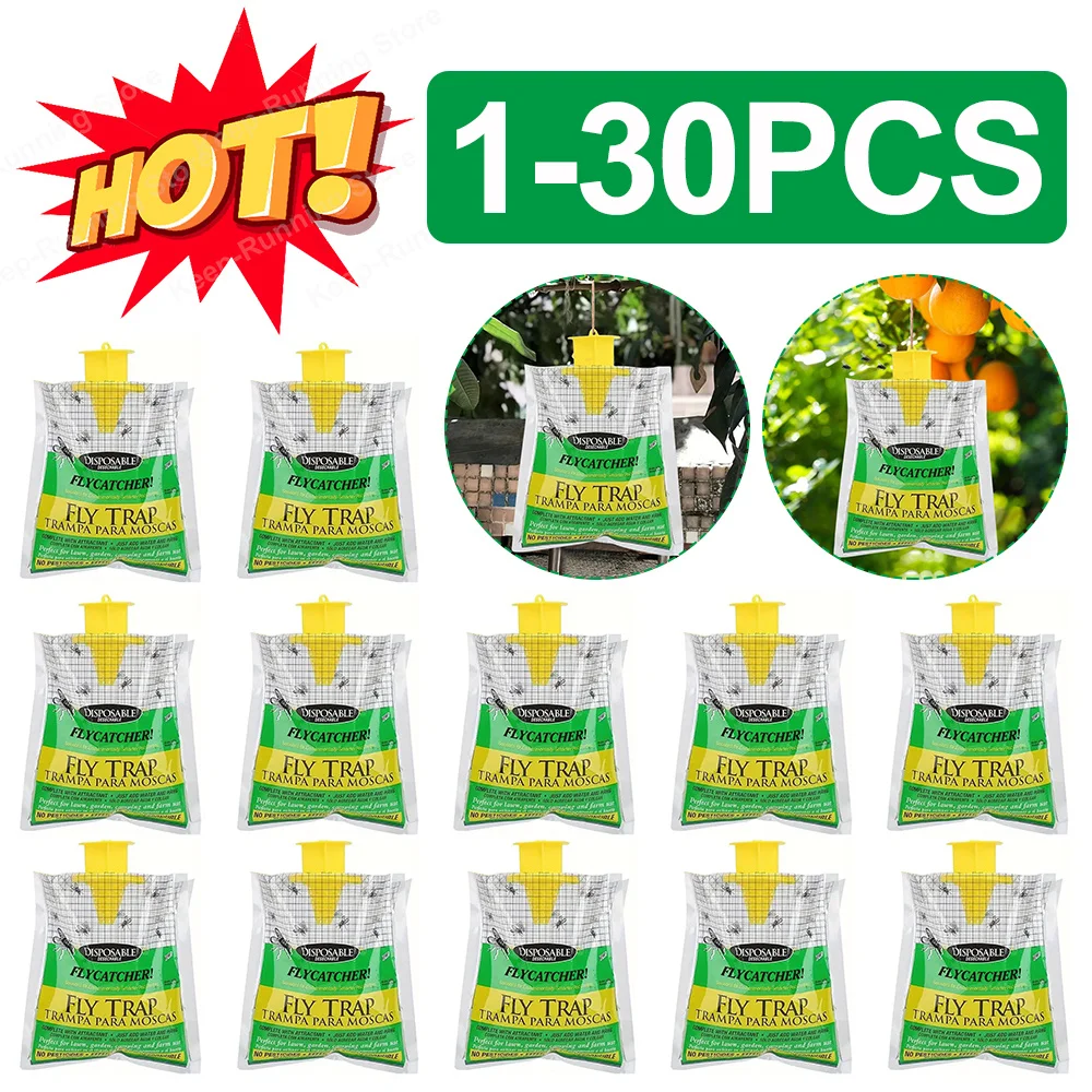 1-30Pcs Hanging Fly Trap Disposable Fly Catcher Bag Mosquito Trap Catcher Fly Wasp Insect Bug Killer Flies Trap for Outdoor