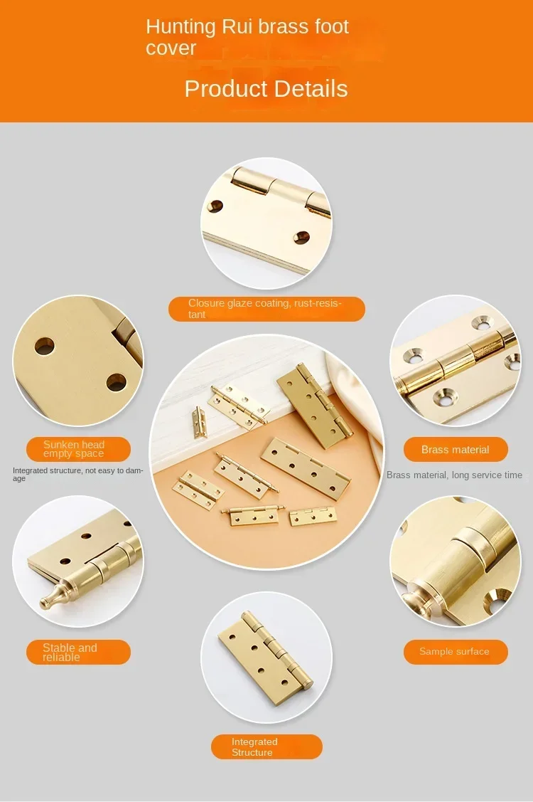 Description Picture 3 of item1.5/2/2.5/3 "Brass Folding Hinge Wood Door Hinge Flat Open Solid Hinge Door and Window hardware Small Box Exquisite Hinges