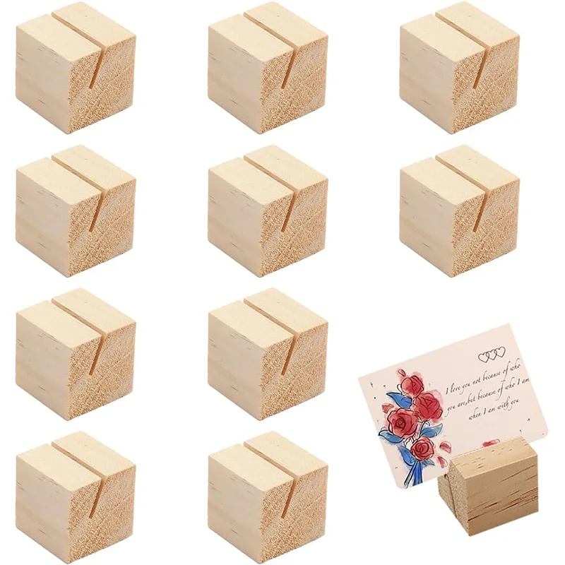 

10Pcs/Pack Wooden Place Card Holder Postcard Display for Rustic Wedding Birthday Party Table Number Name Standup Signs Base