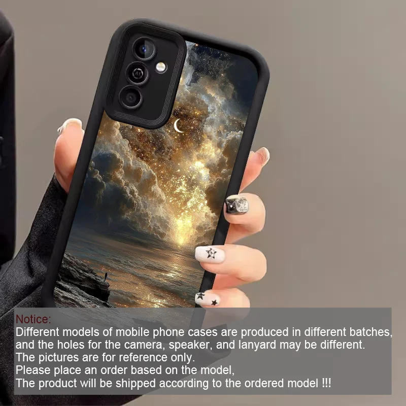 Golden Clouds and Starry Sky Artistic Phone Case - Whimsical Moonlight Landscape Design