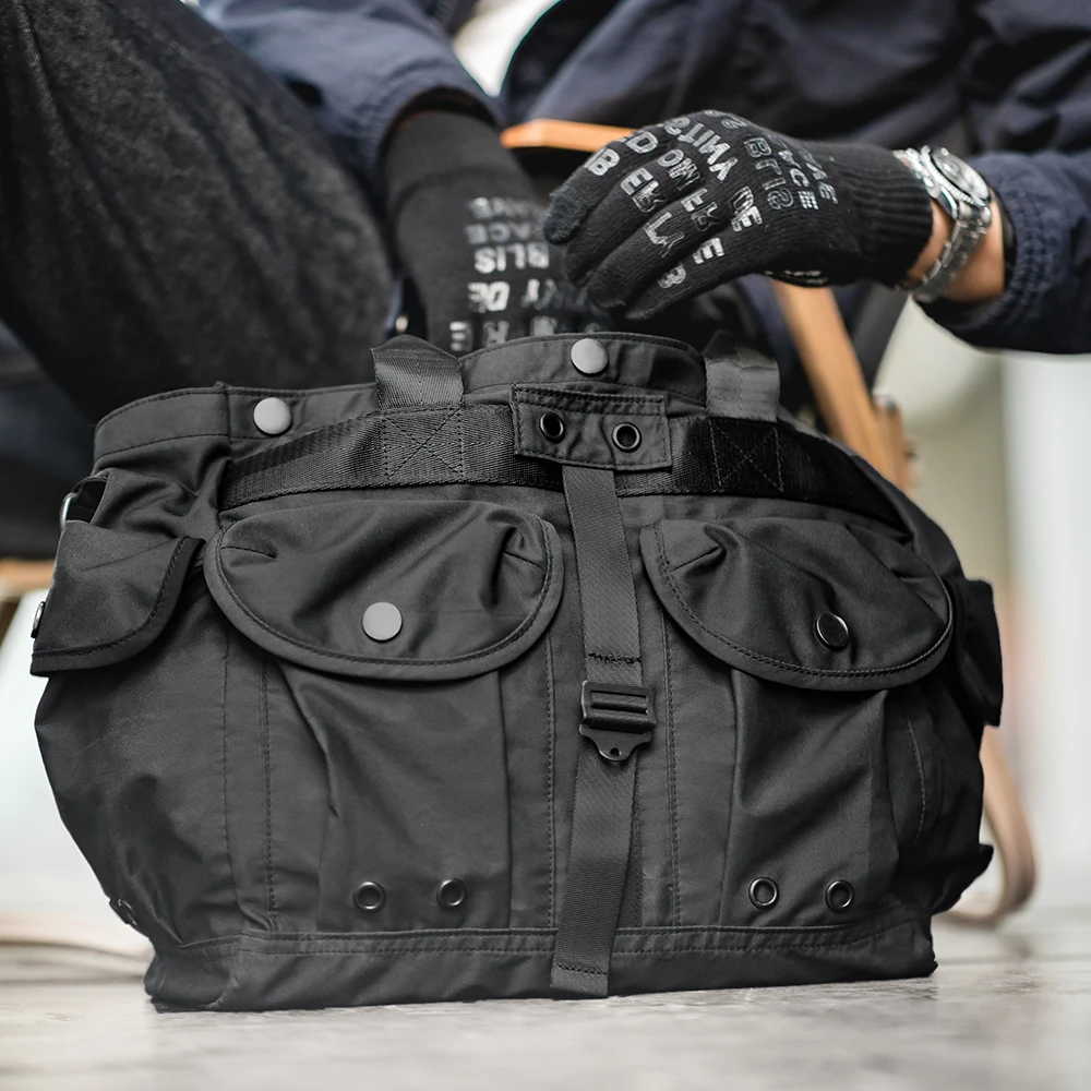 Maden Functional Style Large-capacity Helmet Messenger Bag Black Shoulder Portable Camera Computer Bag Tote Handbag for men