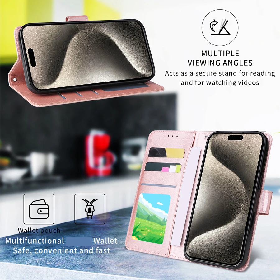 Leather Wallet Case with Card Slot, Photo Frame & Magnetic Flip Kickstand