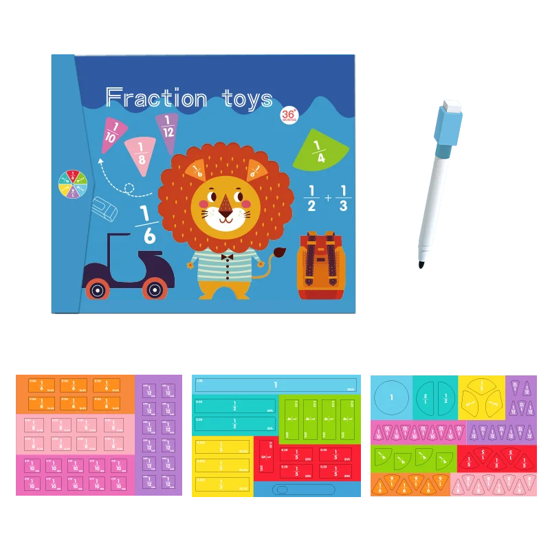 Kids Magnetic Fraction Math Montessori Toys Fraction math manipulatives Magnetic toys Math toys Learning puzzle toys Teaching aids toys Educational toys Wooden Fraction Book Set Arithmetic Teaching Aid Kids Educational Learning Toys