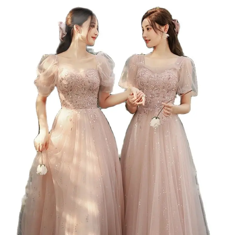 Blingling Sequins Bridesmaid Dress Women Pink Elegant Fairy Temperament Wedding Party Evening Dress Sisters Group Ball Gown