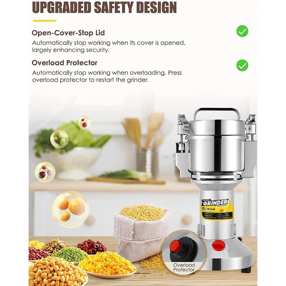 safety upgraded electric grain grinder mill high-speed dry spice herb mill grinding machine with 2400w commercial motor overloa