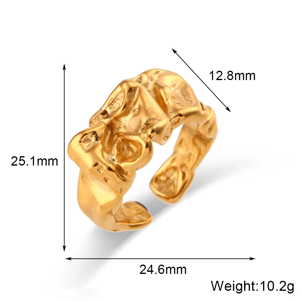 E.B.belle In Abstract Artistic Irregular Design Open Size Index Gold Plated Rings For Women Tarnish Free Stainless Steel Jewelry