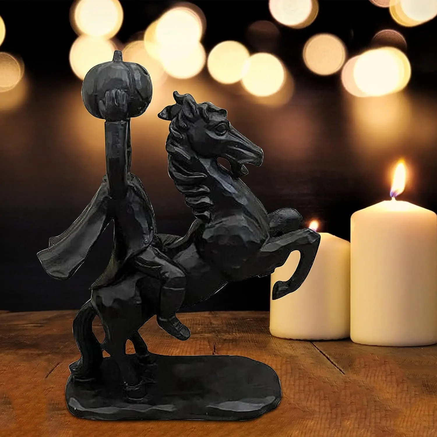 

Headless Horseman Statue All Black, Horror Halloween Decor Sculpture Handmade Resin Ornaments Figurines for Home Desktop Decor