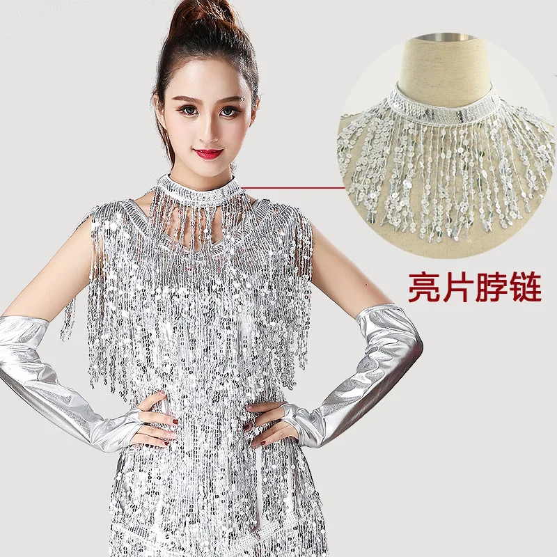 1pcs/lot woman latin dancing necklace female sequin tassel dancing necklace