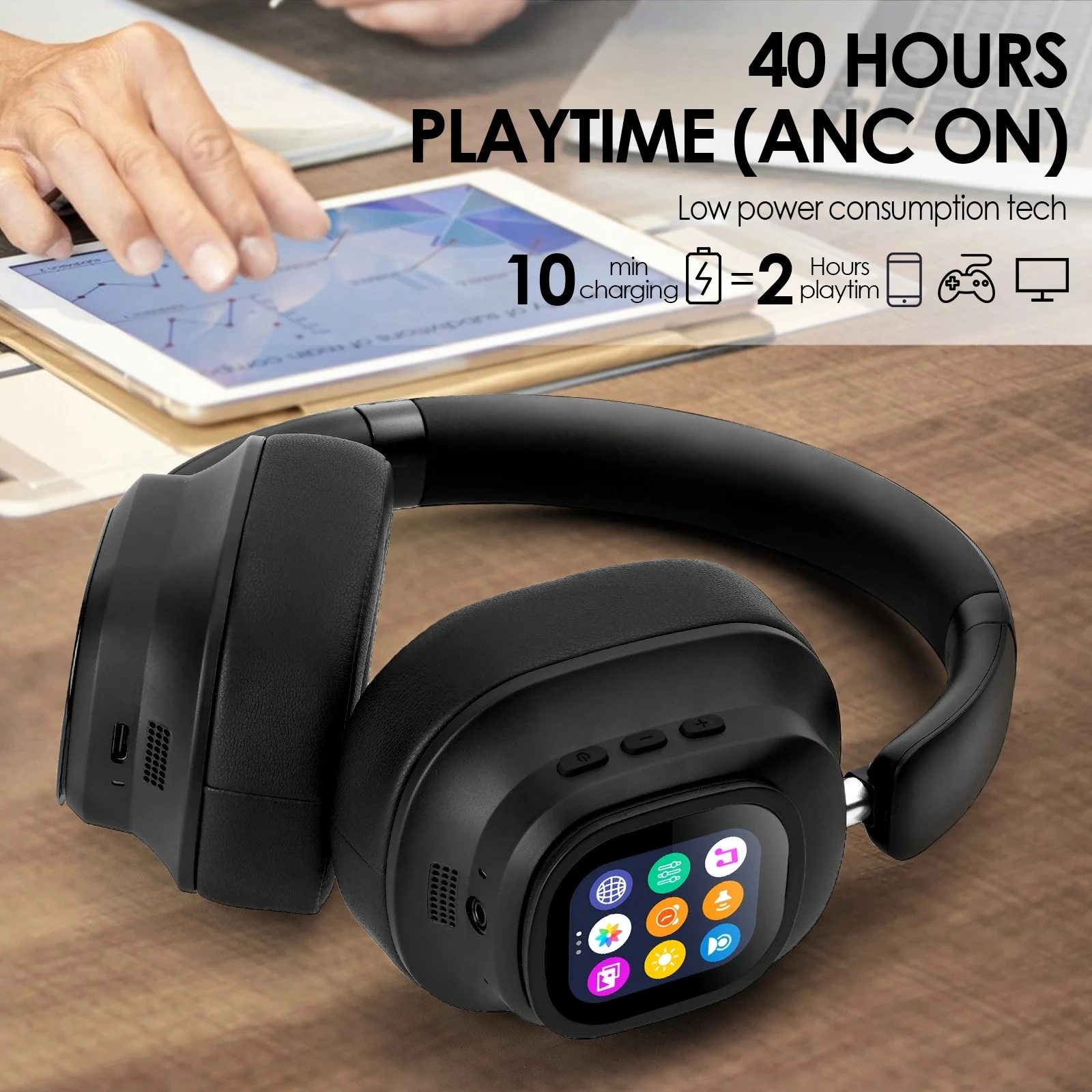 High Quality Wireless AI Translator Earbuds ANC Hybrid Noise Cancelling with LED Touch Screen Perfect for Travel and Meetings