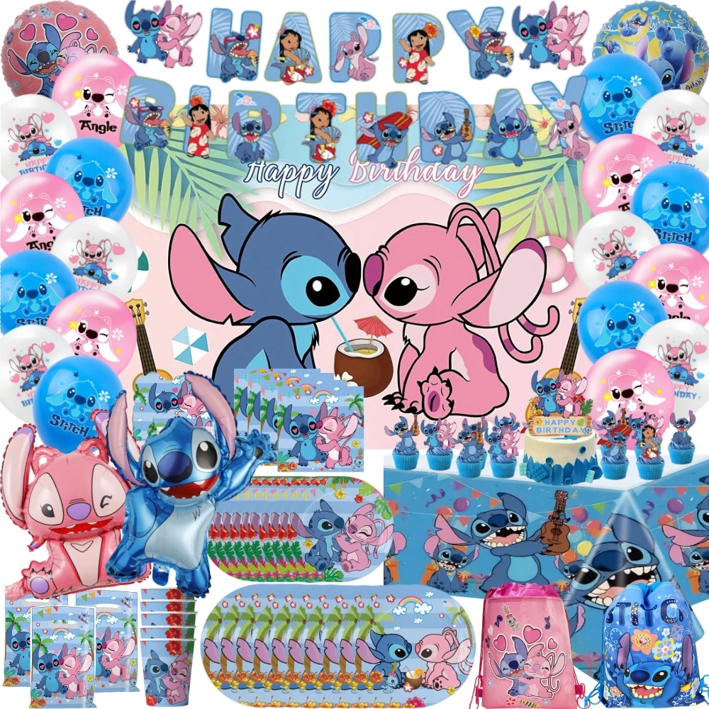 

Disney Stitch Decoration Birthday Balloons Stickers Tablecloth Plate Bag For Baby Shower Lilo and Stitch Birthday Party Supplies