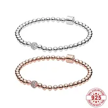 

S925 Sterling Silver Original Sparkling Bracelet Silver Beaded Chain Valentine's Day Basic Snake Bone Fit Pandora Charm Beads