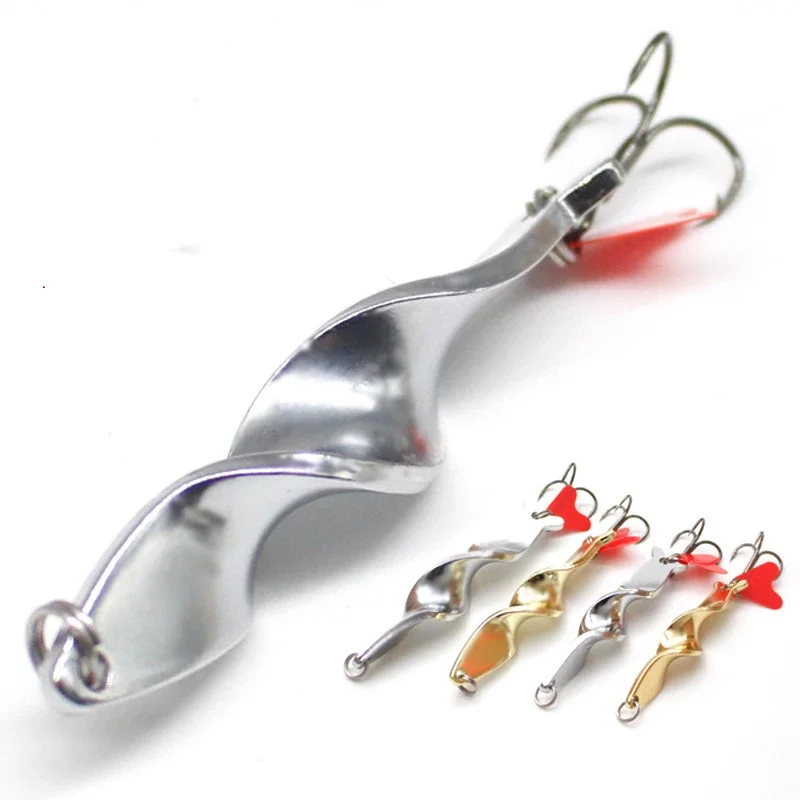 

1PCS Gold Silver 10g 14g 21g 28g Rotating Metal Spinner Spoon Fishing Lure Baits for Trout Pike Pesca Fish Treble Hook Tackle