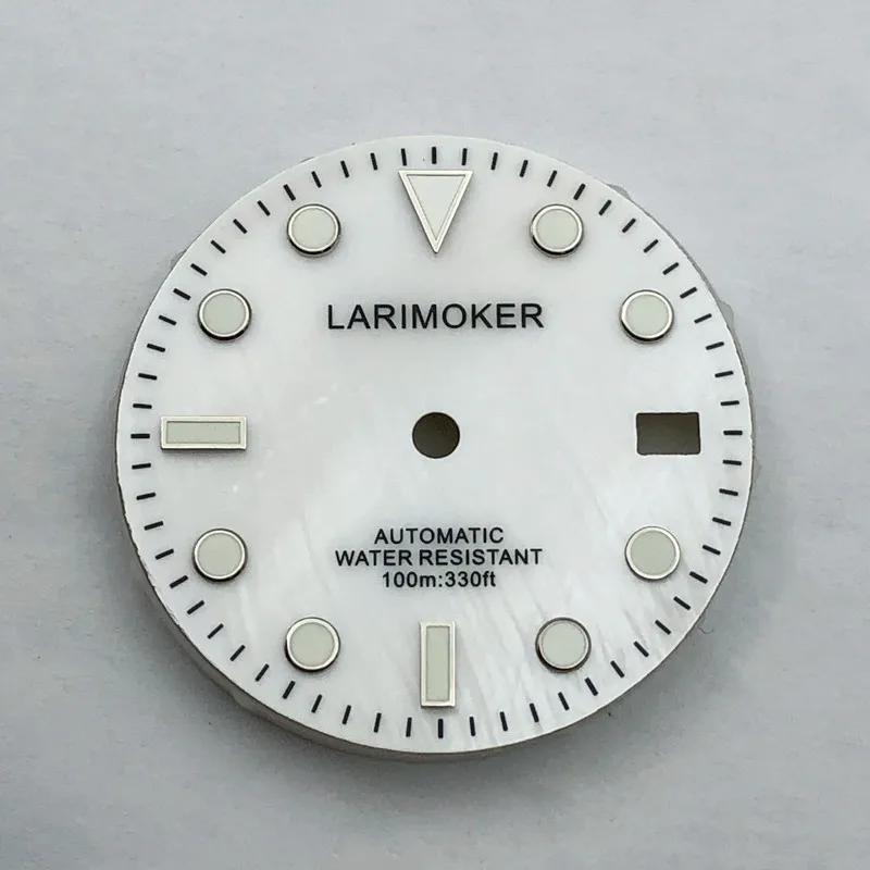 LARIMOKER 29 mm schwarze/orange/weiße/blaue/grüne Perlen-Uhrenzifferblätter mit grüner Leuchtkraft, geeignet für NH35A-Uhrwerk, Uhrenzubehör – Detail 8