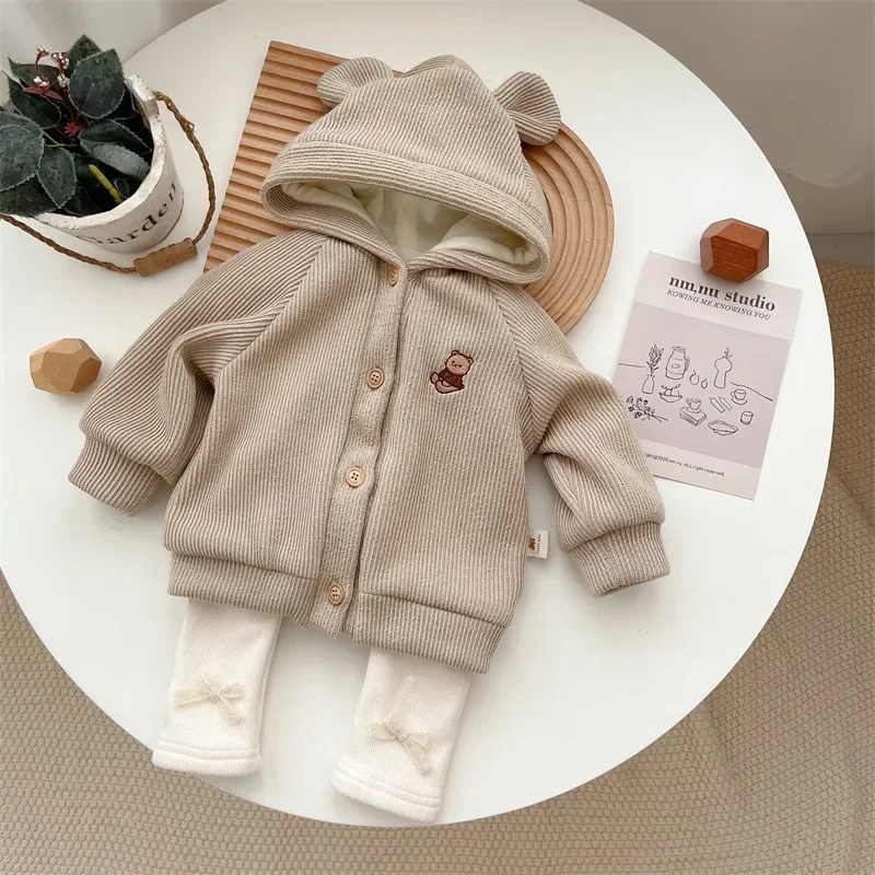 Autumn Winter New in Kids Baby Boys Girls Thicken Outwear , Toddler Infant Hooded Cartoon Bear Coat Children Jacket 3M-3Y