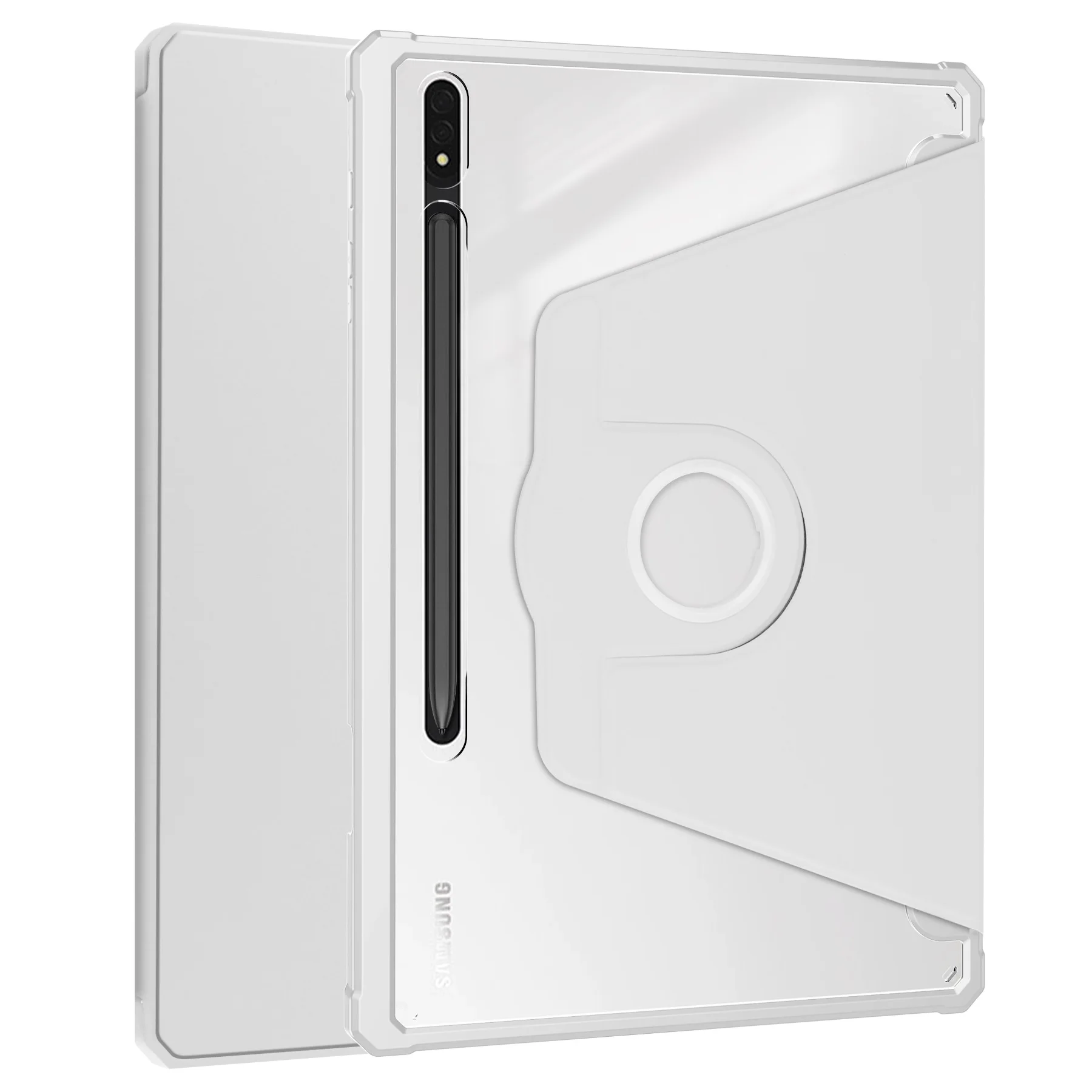 Premium Leather Tablet Case with 360° Rotation Stand and Clear Crystal Design